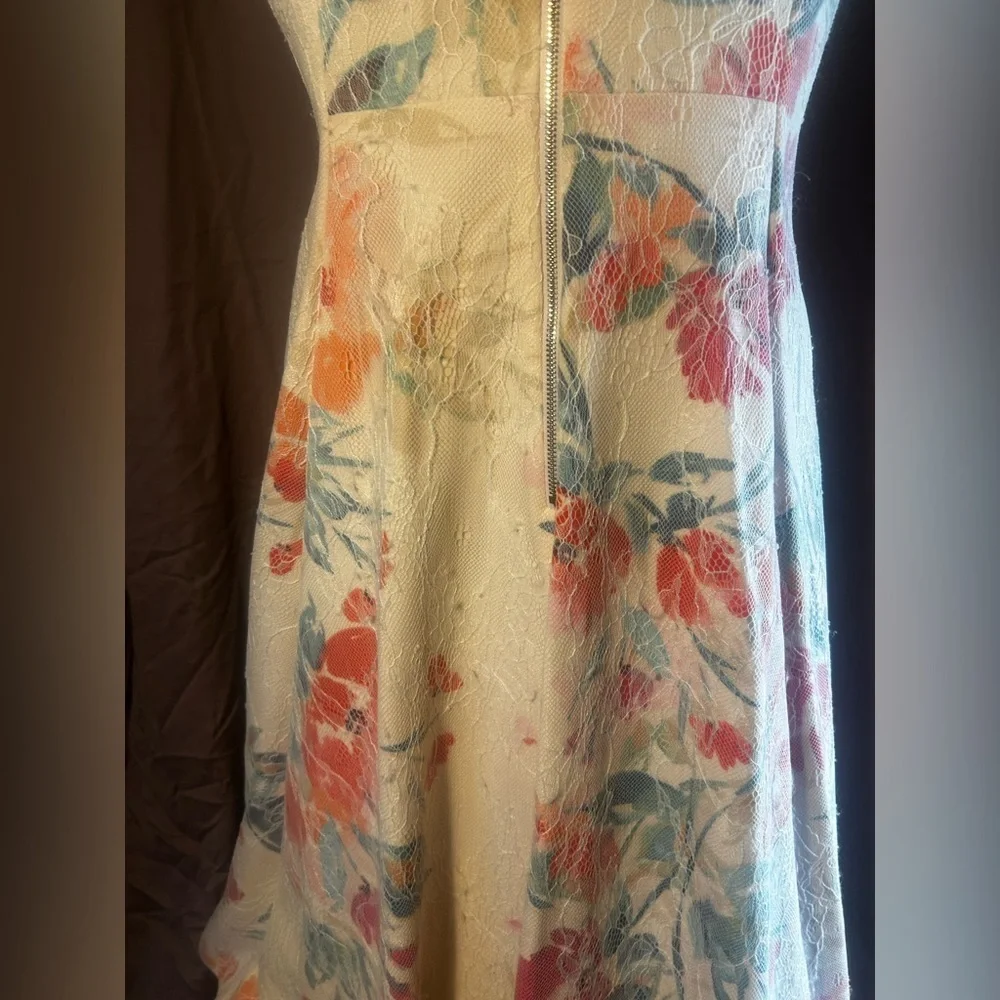 Calvin Klein Floral Midi Dress - Cream, Orange, Blue - Picture 6 of 12